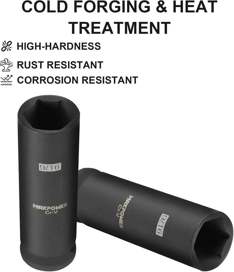 Max Power 3/8 Inch Drive 9/16 Inch Deep Impact Socket with 6-Point Design, Made with Heat-Treated Chrome Molybdenum Steel, SAE - Image 4